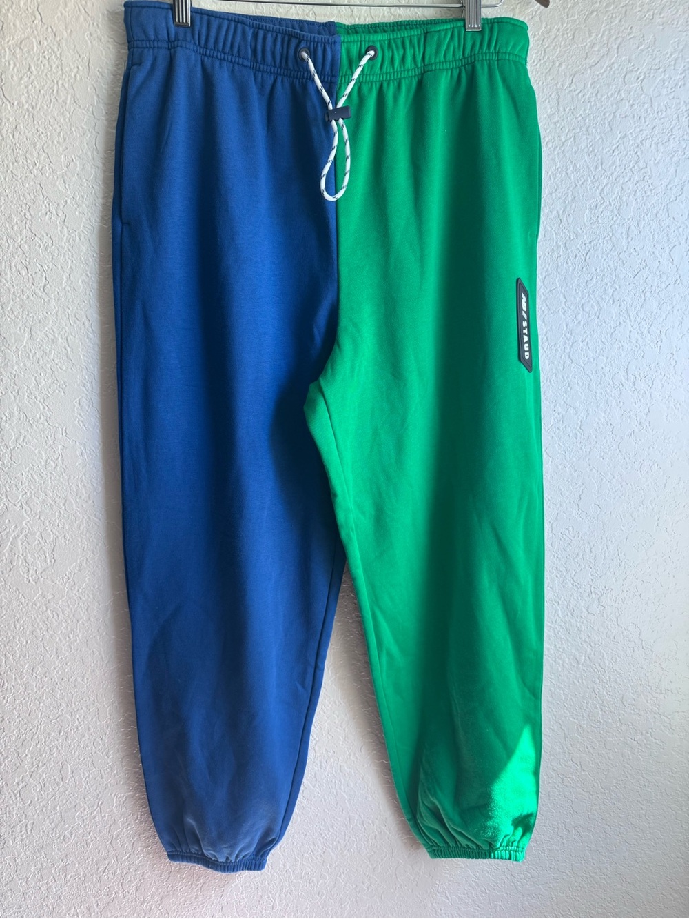 New Balance x STAUD Colorblock Sweatpants Blue Green Fleece Joggers Size L